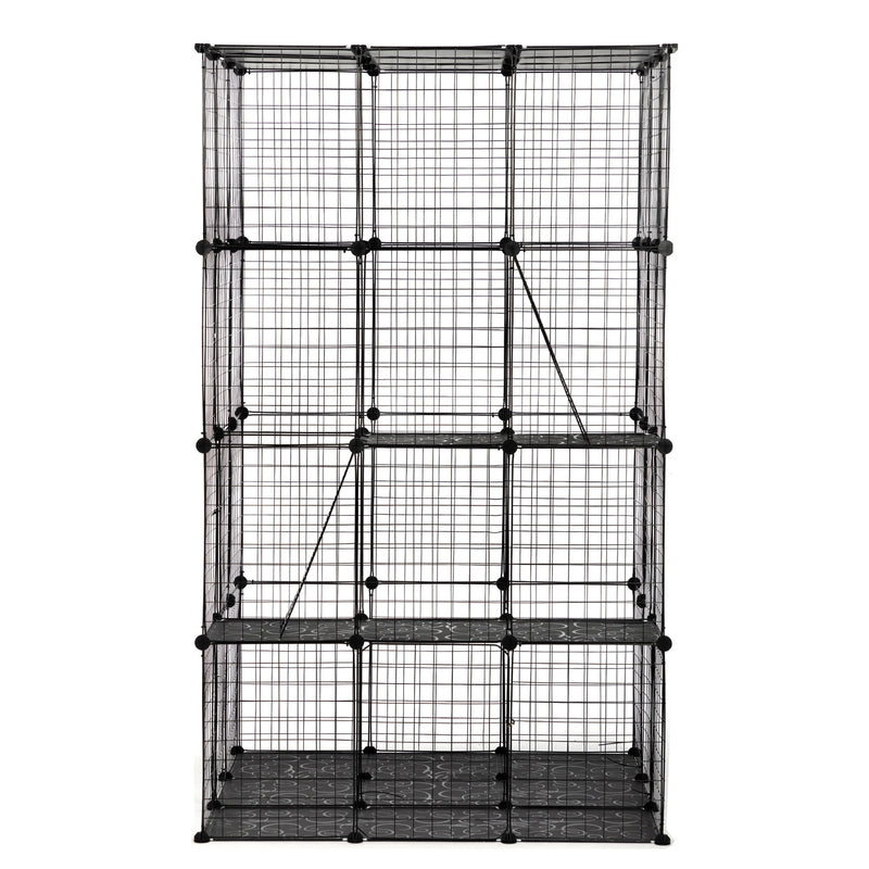 3-Tier Wire Cat Cage, Large Kennels Playpen with 3 Platforms, 3 Ramp Ladders and 4 Doors, Black