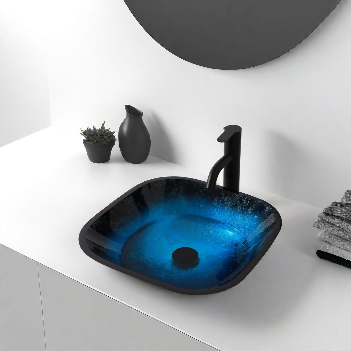 Artistic Vessel Sink With Faucet And Pop Up Drain - Blue, photo 10 of 12