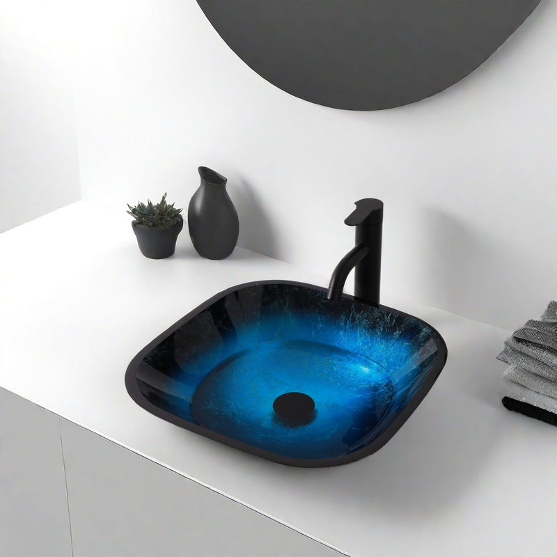Artistic Vessel Sink With Faucet And Pop Up Drain - Blue, photo 10 of 12