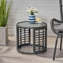 Achill Outdoor Modern Boho Wicker Side Table With Glass Top - Gray by HouseOfZazla