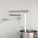 Wall Mount Pot Filler Faucet Folding Stretchable Kitchen Sink Faucet With 2 Handles - Brushed Nickel