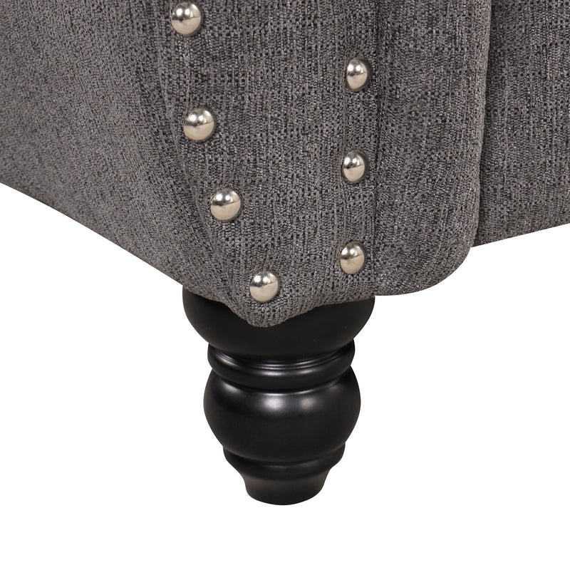 60" modern sofa Dutch plush upholstered sofa, solid wood legs, buttoned tufted backrest, gray