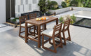 TREXM Rustic Patio Bar Set with Ergonomic Chairs, Solid Wood Slatted Tabletop in Mocha+Beige Cushion by Montret