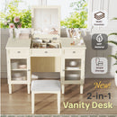 Multi Functional 2 In 1 Vanity Desk With Flip Top Mirror Material - White Oak by HouseOfZazla