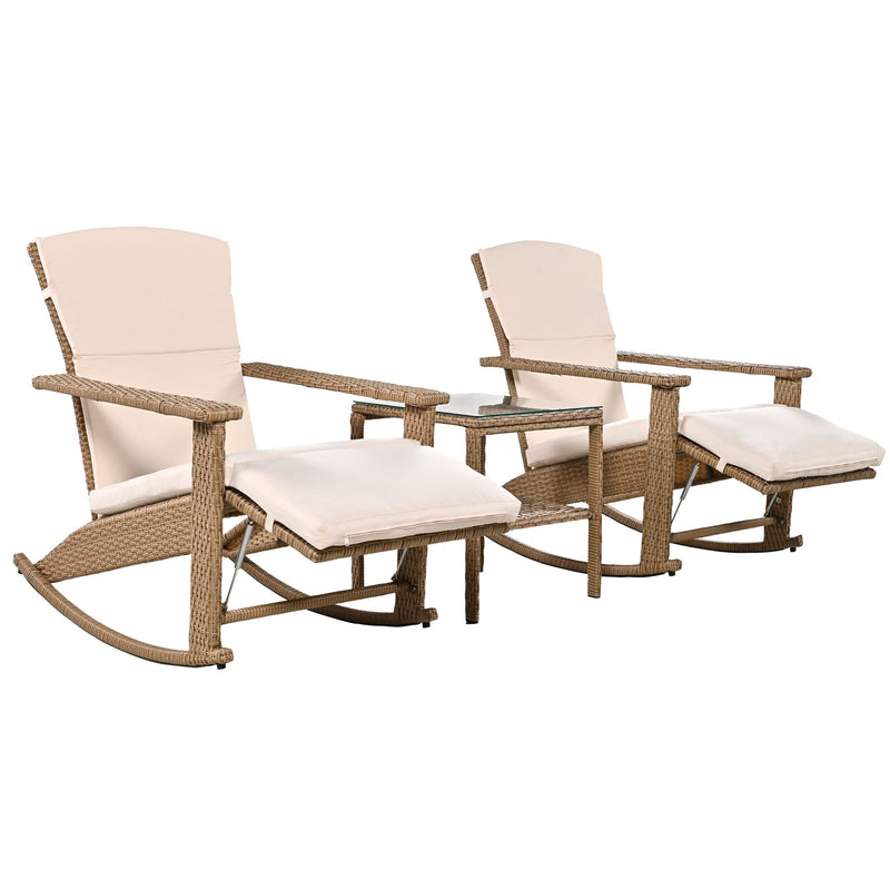 Adjustable Outdoor Wicker Double Rocking Chair with Coffee Table, Suitable for Backyard, Garden, Poolside.