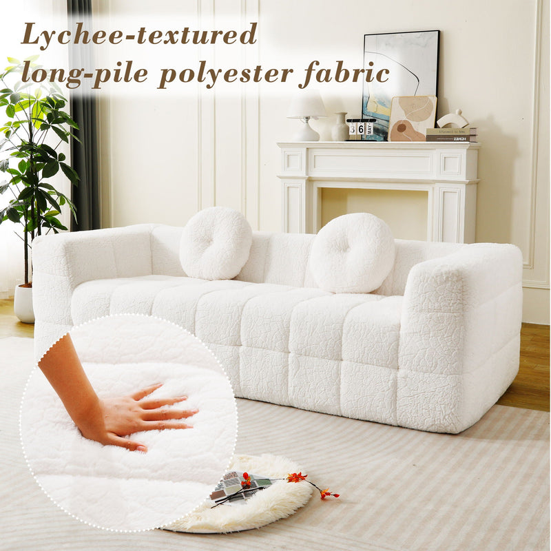 Boneless 3 Seater Sofa With Circular Throw Pillows - Beige, photo 8 of 13