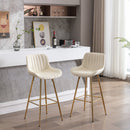 30 inch Set of 2 Bar Stools, with Chrome Footrest Velvet Fabric Counter Stool Golden Leg Simple High Bar Stool, CREAM
