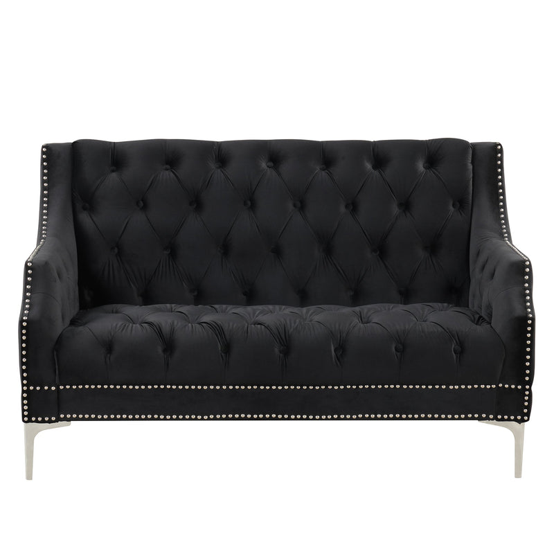 55.5" Modern Sofa Dutch Plush Upholstered Sofa with Metal Legs, Button Tufted Back Black