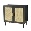 Side Panel Buffet Cabinet With Natural Rattan Door, Rattan Storage Cabinet With Adjustable Shelves, Side Panel And Buffet With Storage Space, Modern Console Cabinet In Bedroom And Living Room - Black / Beige by HouseOfZazla