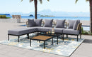 8-Piece Patio Sectional Sofa Set with Tempered Glass Coffee Table and Wooden Coffee Table for Outdoor Oasis, Garden, Patio and Poolside (Light Grey Cushion + Black Steel)