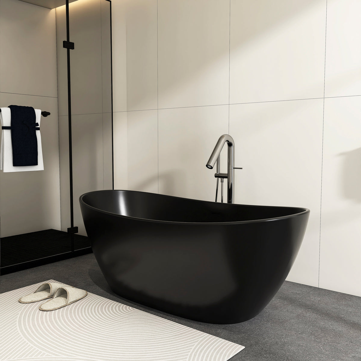 65 Inch Artificial Stone Solid Surface Freestanding Bathroom Bathtub, photo 3 of 10