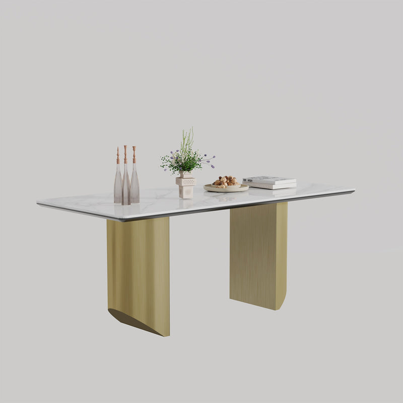 0.47" Thick Sintered Stone Composite Tempered Glass Top Dining Table with Stainless Steel Base