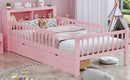 Bed With Headboard Storage Rack, 2 Under Bed Drawers, 3 Side Guardrails For Safety by HouseOfZazla