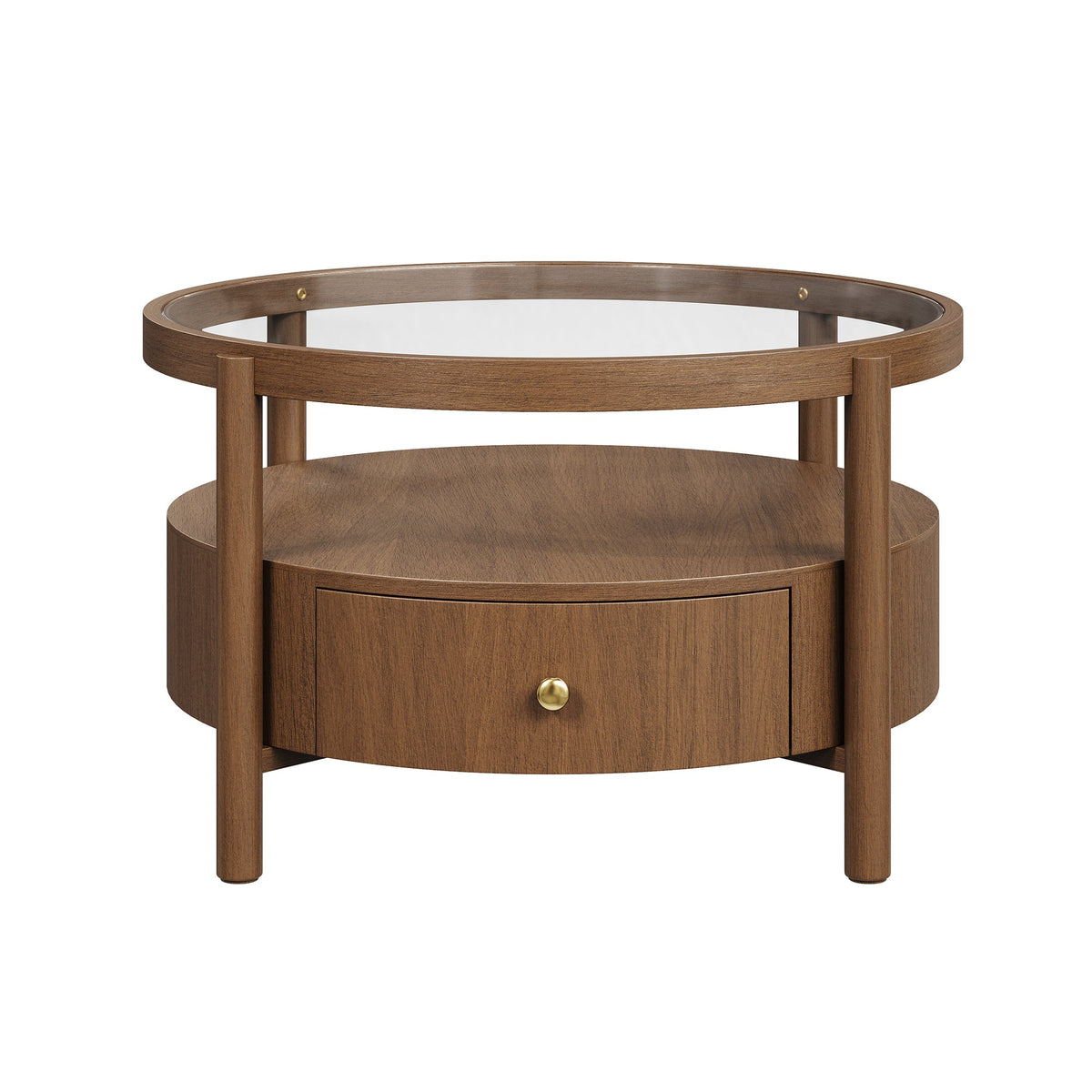 Solid Wood Round Glass Top Coffee Table with Storage Drawer, photo 9 of 10
