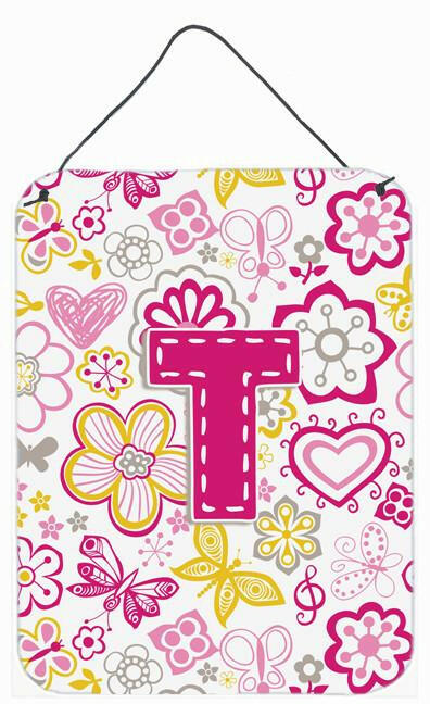 Letter T Flowers and Butterflies Pink Wall or Door Hanging Prints CJ2005-TDS1216