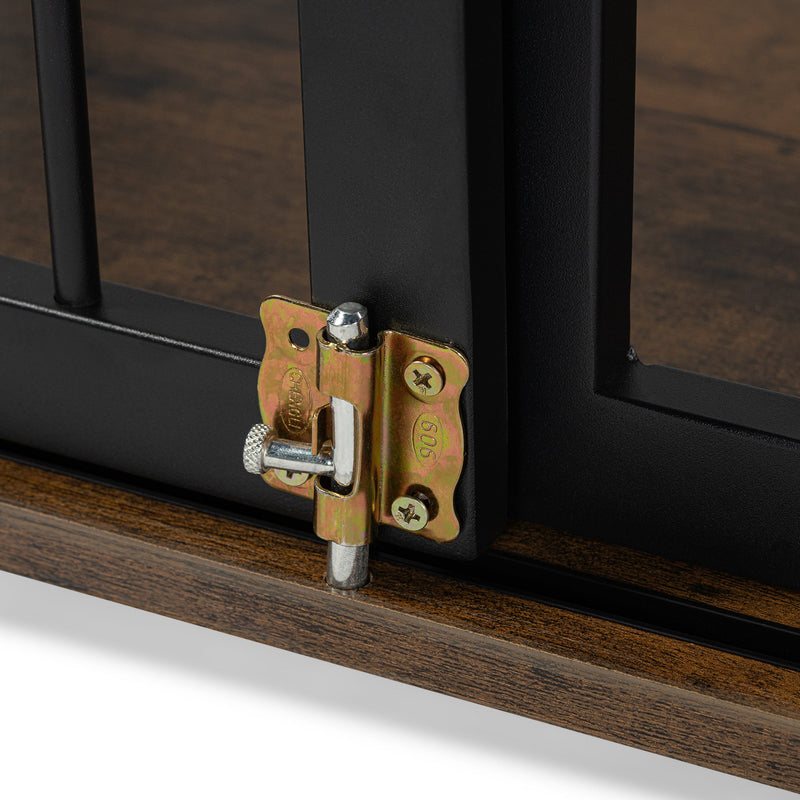 38" Heavy Duty Dog Crate Furniture for Medium Dog with Lockable Wheels, Wooden Dog Crate Dog Kennel, End Table Crate with Double layer storage, Brown