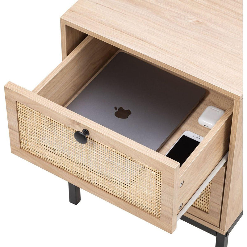 Set of 2 rectangle Rattan Bedside Table Nightstand with Drawer 2