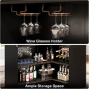 L-Shaped Home Bar Cabinet With Stemware Racks, 4 Tier Corner Unit, Liquor Wine Bar Table & Reception Desk For Home Pub - Black by HouseOfZazla