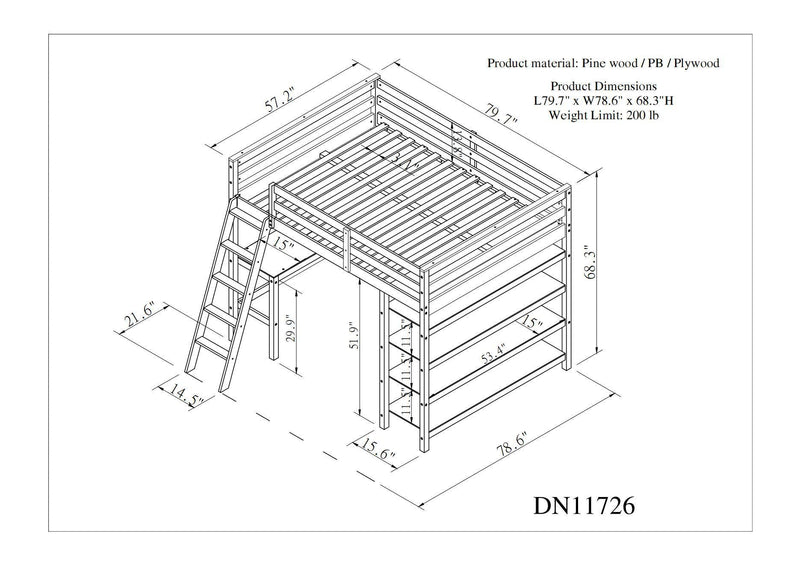 Loft Bed Full with desk,ladder,shelves, White