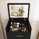 3 In 1 Vanity Desk With Open Top Mirror, Glass Desktop Makeup Set With 3 Drawers, Compact Dressing Table For Bedroom - Black by HouseOfZazla