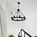 6 Light (No Bulbs) Wagon Wheel Chandelier Farmhouse Modern Small Round Chandelier For Living Room Kitchen Island Foyer Hallway Entryway Bedroom Dining Room Light Fixture Ceiling Hanging - Matte Black by HouseOfZazla