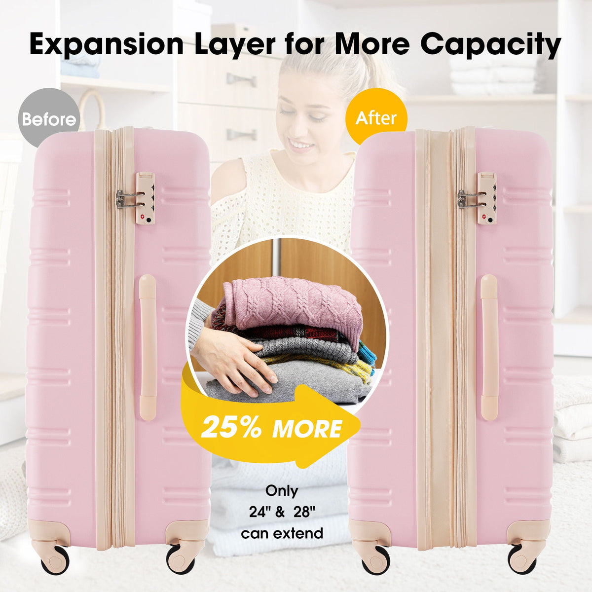 Hardshell Luggage Sets 2 Pieces + Bag Spinner Suitcase With Tsa Lock Lightweight 20" / 28", photo 16 of 29