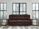 Free Wake - Reclining Power Sofa With Drop Down Table - Chocolate