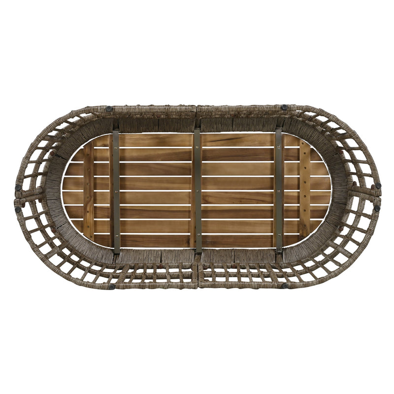 4-Piece Rattan Outdoor Patio Conversation Set with Seating Set for 5 and Coffee Table for Porch, Backyard and Garden (Brown Grey)