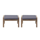 Acacia Wood Outdoor Ottomans With Cushion, (Set of 2)
