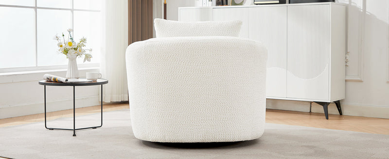 360° Swivel Barrel Sofa Chair with Throw Pillow, Chenille Upholstered Accent Chair, Beige, 38.2'