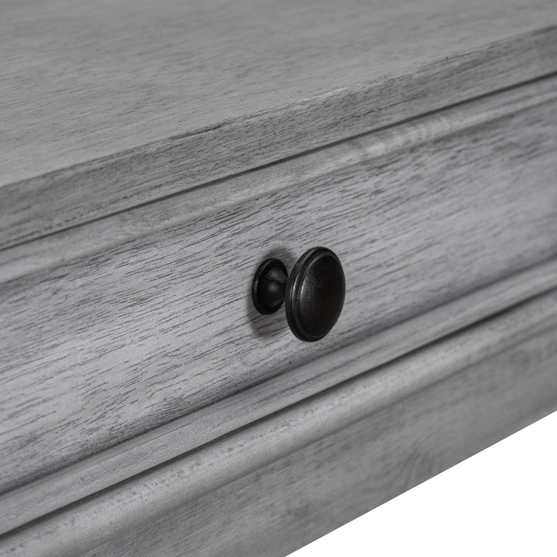 4-piece Dining Bar Table Set with 3 Upholstered Stools, Multifunctional Dining Table with 3 Drawers (Gray)