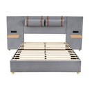 Upholstered Platform Bed, 2 Outlets And USB Charging Ports On Both Sides, 2 Bedside Pillows, Storage Shelves by Unique Piece Furniture