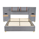 Upholstered Platform Bed, 2 Outlets And USB Charging Ports On Both Sides, 2 Bedside Pillows, Storage Shelves by HouseOfZazla