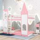 Twin Over Twin Castle Bunk Bed With Ladder - Pink by Unique Piece Furniture