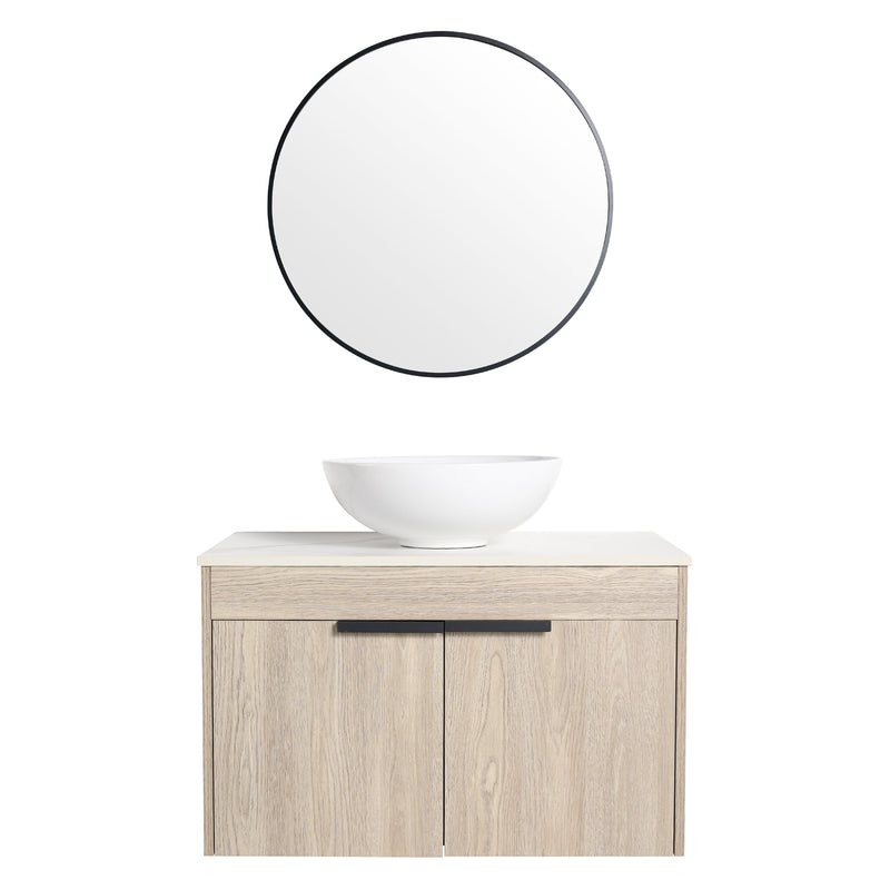 30" Modern Design Float Bathroom Vanity With Ceramic Basin Set, Wall Mounted White Oak Vanity With Soft Close Door, KD-PackingD-Packing Pieces