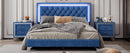 3-Pieces Bedroom Sets,Queen Size Upholstered Platform Bed with LED Lights and Two Nightstands-Blue