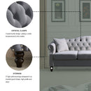 79" Chesterfield Sofa Grey Velvet for Living Room, 3 Seater Sofa Tufted Couch with Rolled Arms and Nailhead for Living Room, Bedroom, Office, Apartment, two pillows