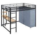 Loft Bed With Desk, Shelves, Power Outlet, LED Light And Wardrobe by Unique Piece Furniture