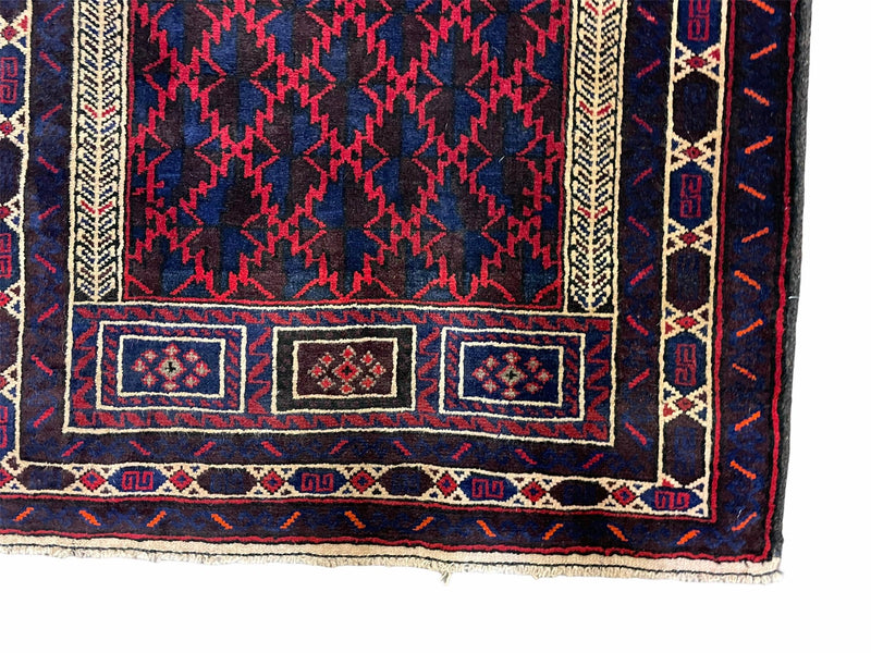3x5 Vintage Handmade Tribal Wool Rug Balouchi Prayer Rug Afghan Rug Red Blue Wow