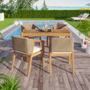 Outdoor Dining Set 1 Table 4 Chairs (Set of 5) - Teak / Beige by HouseOfZazla