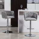 360 Degree Swivel Bar Stools Adjustable Counter Height Bar Chairs With Woven Back & Footrest, Silver Chromed Bar Stools For Kitchen Island (Set of 2) - Gray by HouseOfZazla
