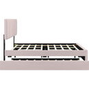 Queen Size Upholstered Platform Bed with 2 Drawers and 1 Trundle, Classic Metal Strip Headboard Design, Pink