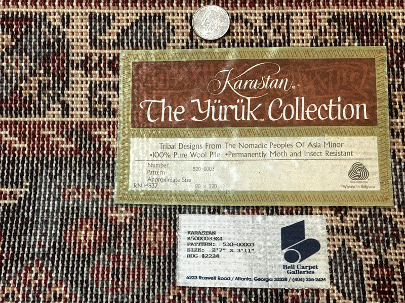 Small Karastan Rug 3x4, Yuruk Collection, Wool, Tribal, Geometric, Navy Blue