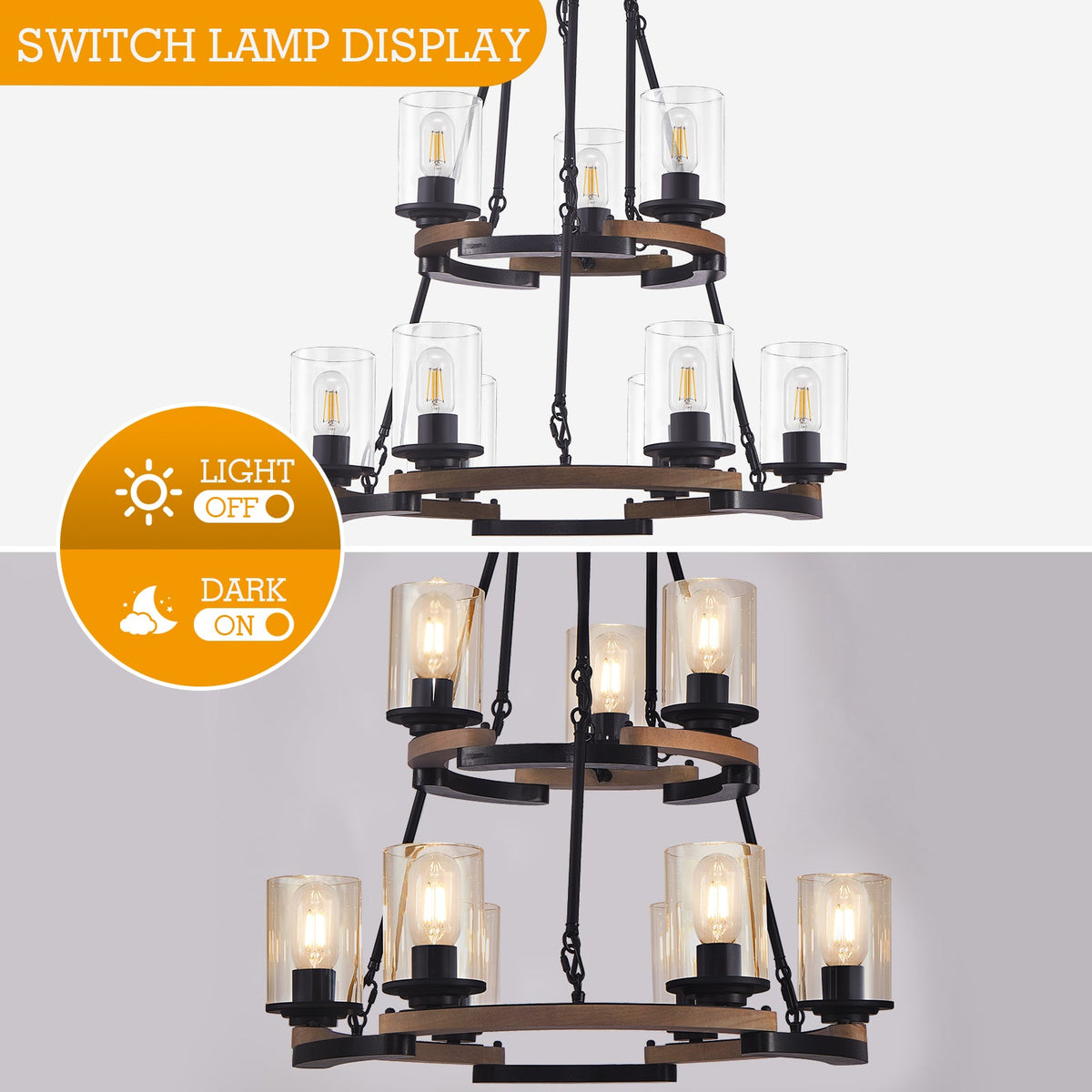 9-Light Vintage Wagon Wheel Chandelier, photo 6 of 10