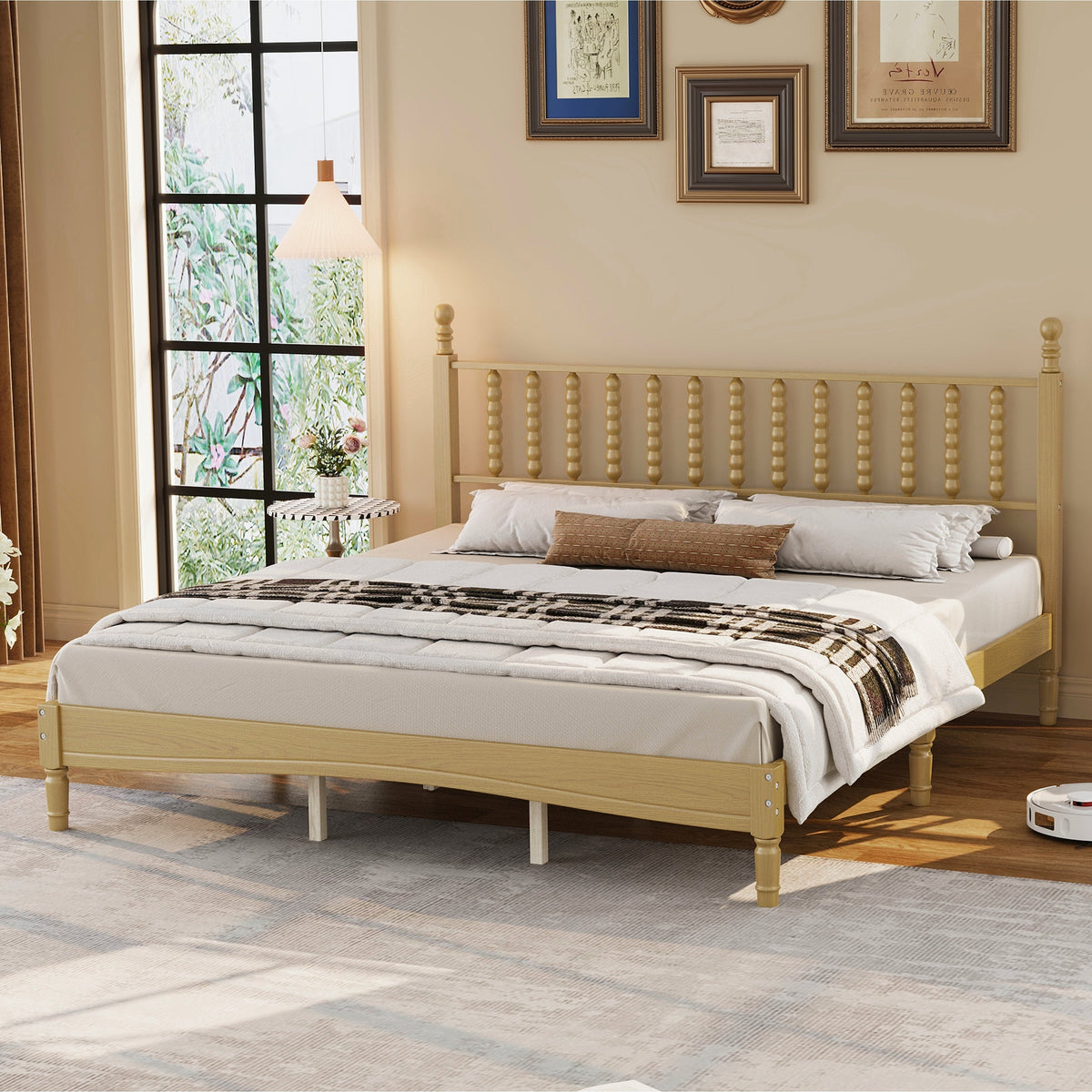 King Size Wood Platform Bed with Gourd Shaped Headboard, photo 4 of 10