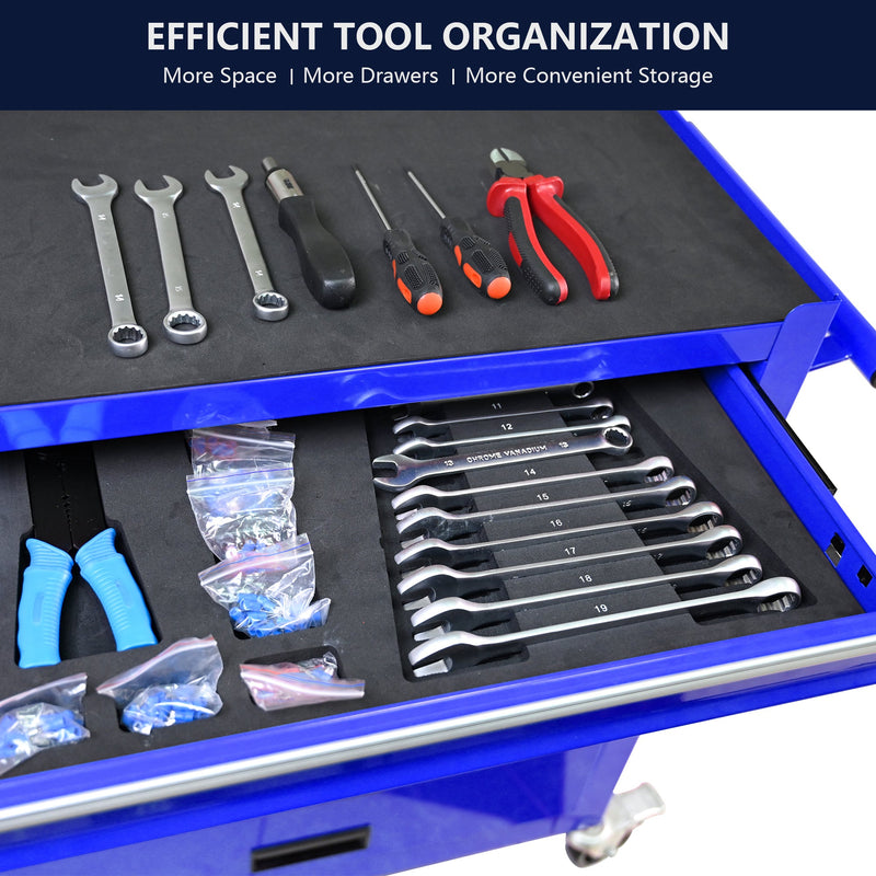 4 DRAWERS MULTIFUNCTIONAL TOOL CART WITH WHEELS-BLUE