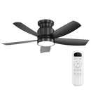 Flush Mount Ceiling Fan With LED Light 22W And Remote Control Blades For Indoor Use - Black