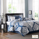 7 Piece Cotton Printed Comforter Set - Indigo - Cal King