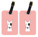 Checkerboard Pink Bull Terrier Luggage Tag