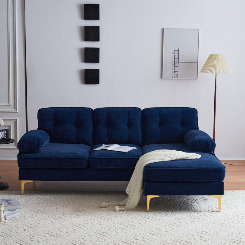 83" Modern Sectional Sofas Couches Velvet L Shaped Couches for Living Room, Bedroom, Blue